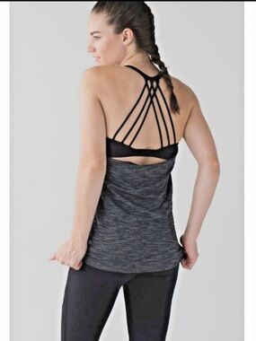 Lululemon lighten up strappy bra activewear heathered gray tank top size S